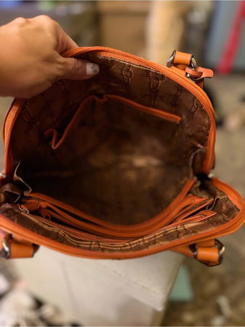 Tignanello Orange Leather Satchel